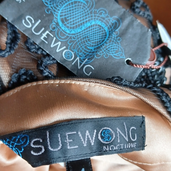 Sue Wong Beaded Black Dress Crochet Flowers 4 - Picture 12 of 12